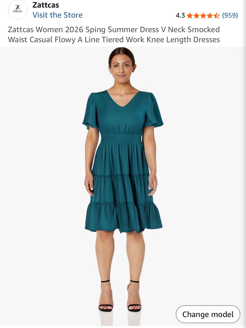 Smocked-Waist Teal V-Neck Tiered Midi Dress